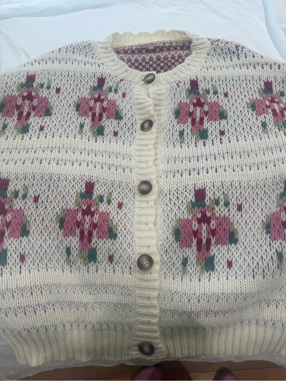 Bailey Rose Cream Floral Knit Button-Up Sweater Cardigan
